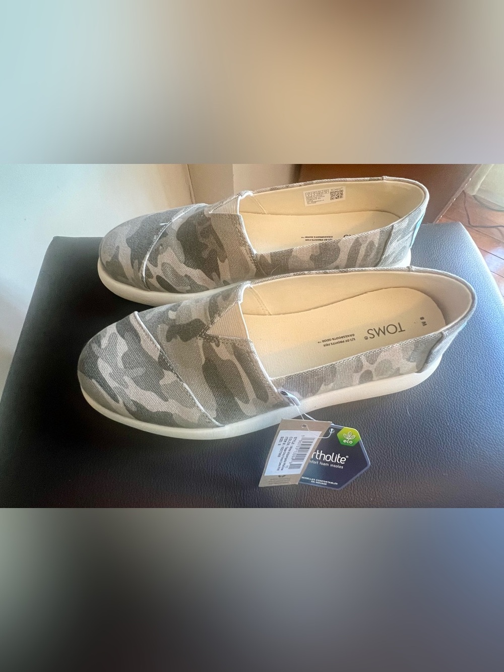 NWT and NIB women’s Tom’s Alpargata Canvas Slip-ons
Taupe Grey Forest Camo